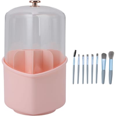 8 stuks make-upkwasten met roterende kwastenhouder cosmetische kwasten houder organizer met transparant deksel white