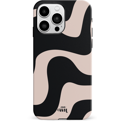 xoxo Wildhearts telefoonhoesje geschikt voor iPhone 13 Pro - Ride With Me - Double Layer - Beschermhoes met golvend patroon - Luxe hard case - zwart en beige