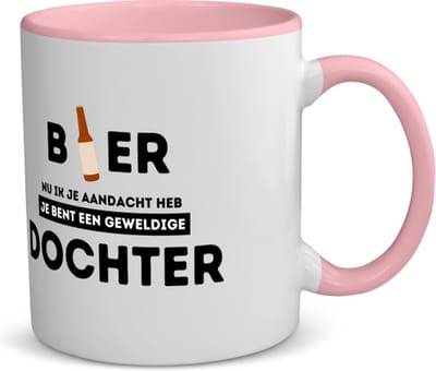 Akyol - bier, nu ik je aandacht heb je bent een geweldige dochter koffiemok - theemok - roze - Dochter - de beste dochter - verjaardagscadeau - verjaardag - cadeau - cadeautje voor dochter - dochter artikelen - kado - geschenk - gift - 350 ML inhoud