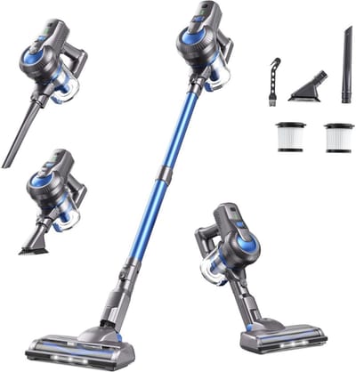 CRLYN® Stofzuiger Draadloos - Steelstofzuiger Snoerloos - Tapijtreiniger - Zilver en Blauw