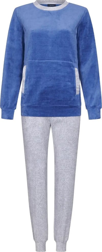 Pastunette Pyjama Set - Nightflowers - Blauw / Grijs - Velours - Maat 38
