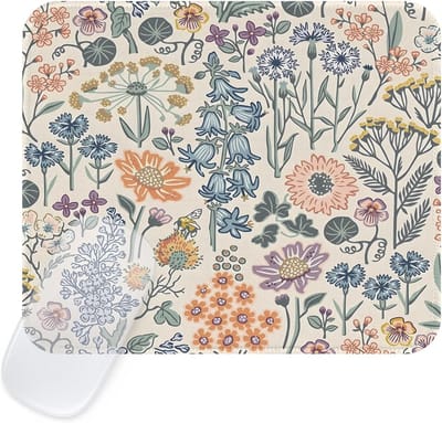 Vintage Bloem Motief Muismat met Gestikte Rand, Waterdichte en Antislip Ondergrond voor Thuis en Kantoor, Ideaal voor Meisjes en Boho Stijl