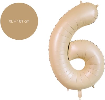 Fienosa Cijfer Ballonnen - Nummer 6 Caramel Zand Kleur - 101 cm - XL Groot - Helium Ballon - Verjaardag Ballon - Verjaardag versiering - Leeftijd verjaardag - Verjaardagsballon - Verjaardag