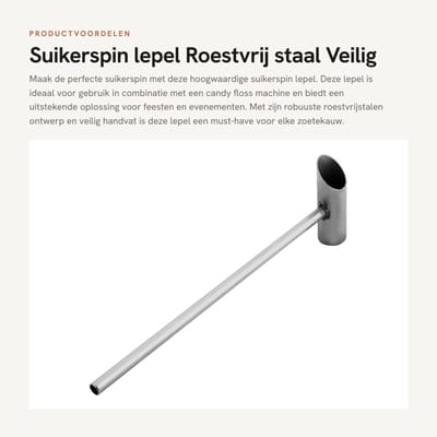 Dailygoods- Suikerlepel Roestvrij Staal - Veilig Handvat - Katoenen Suikerspin Machine Reserveonderdelen - 31,5 x 8,5 cm - Hoogwaardige Kwaliteit