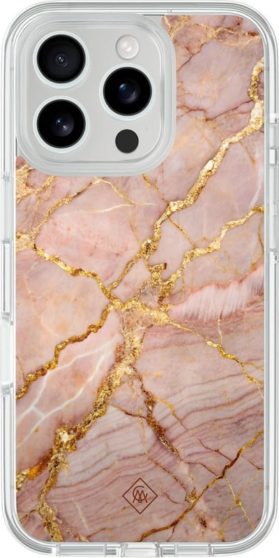 Casimoda® hoesje - Geschikt voor iPhone 16 Pro Max - Rose Gold Marble - 2-in-1 case - Schokbestendig - Bloemen - Verhoogde randen - Multi, Transparant