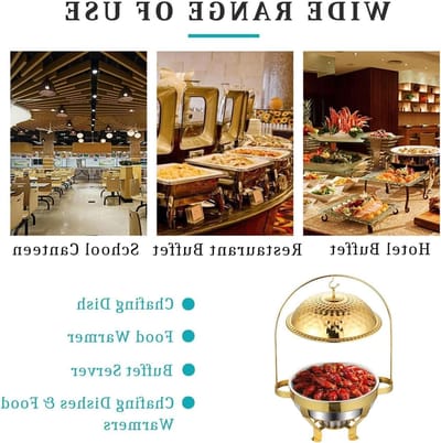 Luxe Gold Chafing Dish Buffet Set Rvs Voedsel Warmer met Opknoping Buffet Servers voor Bruiloft Party Banket en Vakantie Evenementen 6L Capaciteit