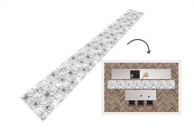 Keukenloper - Keukenmat - Bloemen - Zwart - Wit - Design - 400x50 cm - Keuken vloerkleed