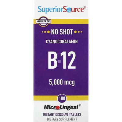 B-12 (Cyanocobalamine), 5.000 mcg, 100 Microlinguale Tabletten, Direct Oplosbaar