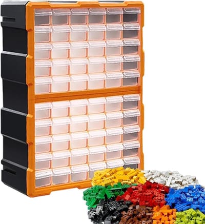 Opbergkast met laden - Laden organizer - Klusmateriaal opbergen - Efficiënte organisatie - 60 laden - Oranje