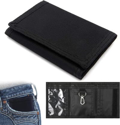 Dunne Camouflage Portemonnee voor Mannen, RFID Bescherming, Drie Flappen, Ideaal voor Reizen, Zwart, 12 x 8 x 1 cm