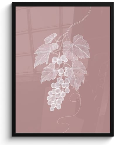 Poster in lijst - Fotolijst 50x70 cm - Posters - Tros - Druiven - Illustratie - Bladeren - Posterlijst zwart - Decoratie - Wanddecoratie woonkamer - Muurdecoratie slaapkamer