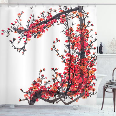 New Bed, Japans Bloeiend Kersenbloesem Sakura, Douchegordijn Badkamer Decor Set met Haakjes, 170 cm B 200 cm L