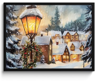 Poster in lijst - Fotolijst 70x50 cm - Posters - Kerstdorp - Huizen - Sneeuw - Kerst - Posterlijst zwart - Decoratie - Wanddecoratie woonkamer - Kerstdecoratie voor binnen - Kerstversiering - Kerstmis versiering in huis - Kerstaccessoires