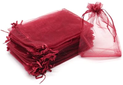 Fako Bijoux - 20 Organza Zakjes - 10x15cm - Feestzakjes - Snoepzakjes - Cadeauzakjes - Uitdeelzakjes - Sieradenzakjes - Bordeaux Rood - 10x15 cm - 20 Stuks