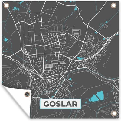 Tuin poster Stadskaart – Plattegrond – Duitsland – Blauw – Goslar – Kaart - 200x200 cm - Tuindoek