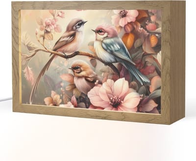 Nachtlampje 30x20 cm - Kinder lampje - Vogels - Bloemen - Roze - Pastel - Tafellamp kinderkamer - Slaapkamer lamp - Bedlamp kinderen - Kinderlampje stopcontact - Wandlamp babykamer - Nachtlampjes