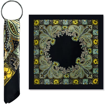 Dames Haarsjaal - Neksjaal - Vierkant 90x90 cm - Feestelijke sjaal - Gebloemde sjaal-Zwart