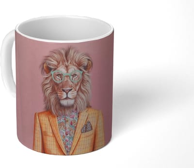 Mok - Koffiemok - Leeuw - Pak - Geruit - Bril - Mokken - 350 ML - Beker - Koffiemokken - Theemok