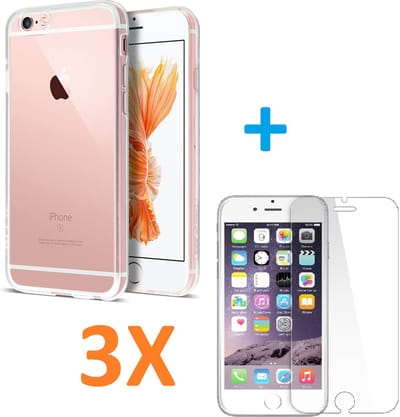 Soft TPU Transparant hoesje Silicone Case + 3 stuks Glas Screenprotector -  Geschikt voor: iPhone 7 / 8 / SE 2020 / 2022