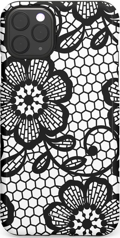 Casetastic Hoesje Geschikt voor Apple iPhone 11 Pro Max - Stijlvolle Beschermende Duo-layer Case - Zwart Bloemenpatroon