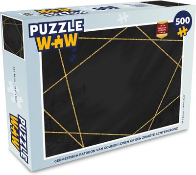 Puzzel Geometrisch patroon van gouden lijnen op een zwarte achtergrond - Legpuzzel - Puzzel 500 stukjes
