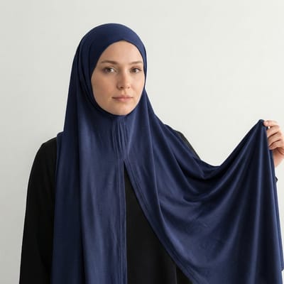FIRASET Donkerblauw Praktische Instap-Sjaal van Viscose Jersey - Hoofddoek - Hoofddeksel - Hijab – Turks Fabriqa