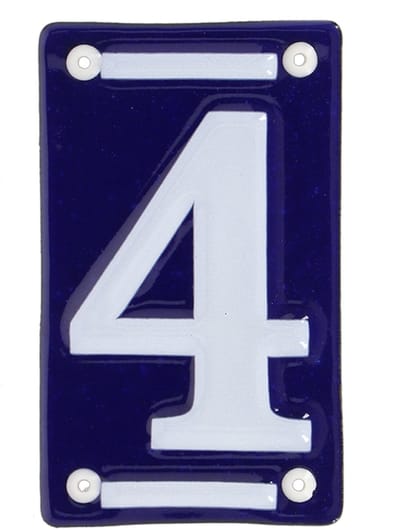 Best for Boots Huisnummer 4 - oudhollands - emaille - 7 x 12 cm - blauw/wit - nummer bordje