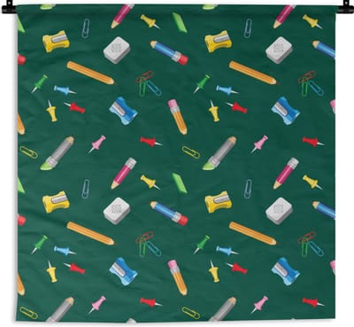 Wandkleed - Wanddoek - Kantoor - Patronen - Potloden - 180x180 cm - Wandtapijt