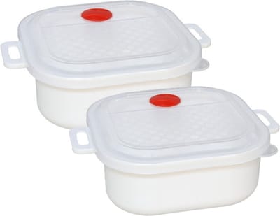 Gerimport Magnetronschaal met deksel/ventiel - 2x - 1.7 liter - kunststof - opwarm pot - 18,5 x 18,5 cm