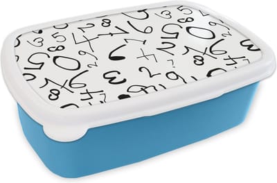 Broodtrommel Blauw - Lunchbox - Brooddoos - Nummer - Cijfers - Patronen - Zwart wit - 18x12x6 cm - Kinderen - Jongen