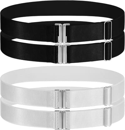 2 Paar Verstelbare Dijen Kousen voor Dames, Garter met Metalen Gesp, Elastische Kousen voor Feestjes, Punk Gothic Stijl in Zwart en Wit, Mode Accessoires voor Avonden en Evenementen