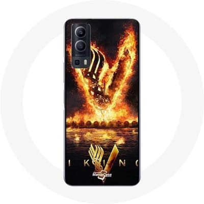 Coque pour Vivo Y72 Vikings Série Saison 6 logo V Epée de Feu Fond Noir