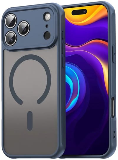 MobyDefend Hoesje - Geschikt voor iPhone 17 Pro Max - Case Geschikt voor MagSafe - Mat Transparant Met Gekleurde Rand - Blauw