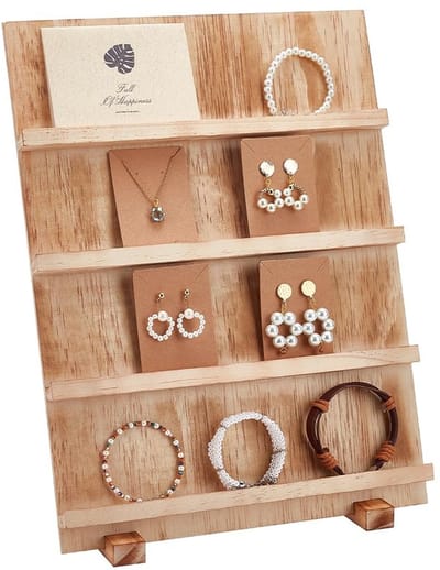 Dailygoods- Sieraden Display 4-Tier Houten Stand - Oorbellenrek - Sieradenhouder - Sieradenstandaard - Retail Sieraden Display - 30 cm lang, 39,7 cm hoog - Sieradenrek