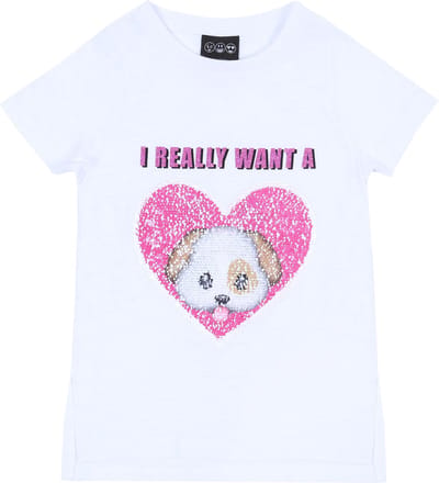 Wit T-shirt met hartje van variabele pailletten
