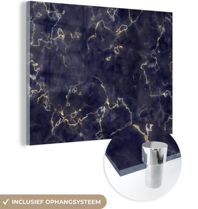 MuchoWow® Glasschilderij 120x90 cm - Schilderij acrylglas - Marmer - Goud Agaat - Foto op glas - Schilderijen