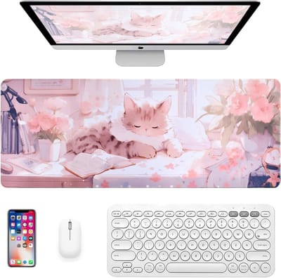 Grote Gaming Muismat met Antislip Onderkant - Schattig Kattenpatroon, Ideaal voor Gaming en Kantoor - 800 x 300 x 3mm - Comfortabel, Duurzaam en Ruimtelijk Gebruik