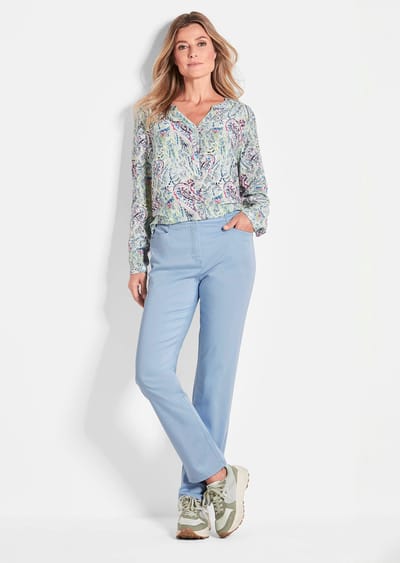 Broek LOUISA van satijn en katoen - lichtblauw - Gr. 50 van Goldner Fashion