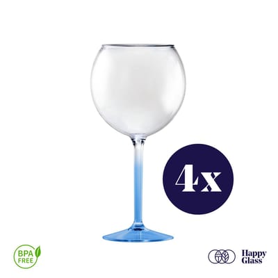 HappyGlass Miss Liza - Set van 4 kunststof Gin Tonic glazen - 63cl - Marine blue steel - BPA-vrij Tritan