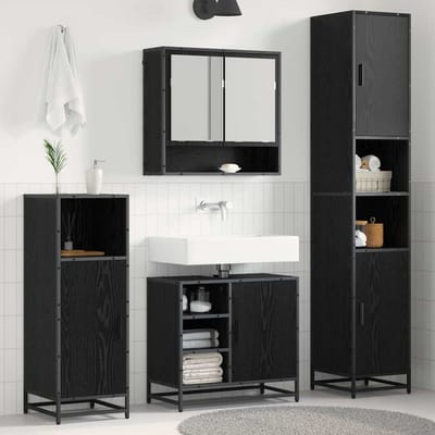 vidaXL - Badkamermeubel - Set - 4 - st - Zwart - Eiken - Bewerkt - hout