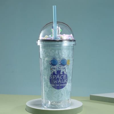 Waterbeker Cartoon Astronaut Dubbele Plastic Beker Student Zomer Hoogwaardig Cadeau Strobeker 450ML
