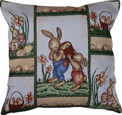 Kussenhoes - Luxe Gobelinstof - Pasen - vakjes - Paashaas - Konijntjes - Paas eieren - 40 x 40 cm