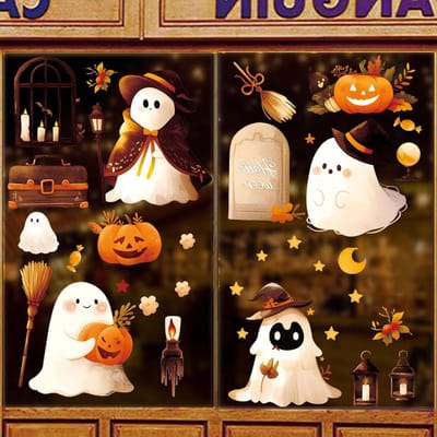 Halloween Raamstickers - Spookstickers Herbruikbaar - Huis Versieren - Dubbelzijdig Print PVC - 20 x 30 cm - Veelkleurig