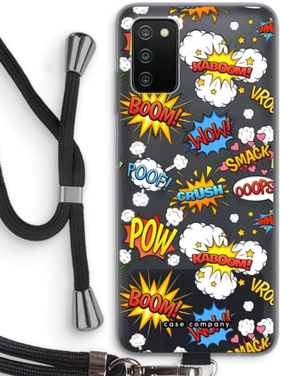 Case Company® - Hoesje met koord geschikt voor Samsung Galaxy A03S hoesje met Koord - Pow Smack - Telefoonhoesje met Zwart Koord - Bescherming aan alle Kanten en Over de Schermrand
