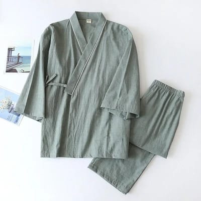 Lente/Herfst Kimono Heren Pyjama's Heren Nachtkleding Mannelijk Dun Negende Mouw Vetersluiting Top + Broek Los Twee-delig Huiskleding M gray