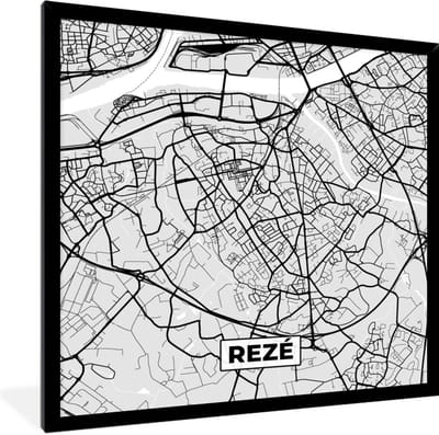 Fotolijst incl. Poster - Frankrijk - Rezé - Stadskaart - Plattegrond - Kaart - 40x40 cm - Posterlijst