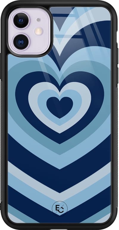 Hoesje geschikt voor iPhone 11 - Hart blauw - Luxe Hard Case - Print - Blauw - ELLECHIQ