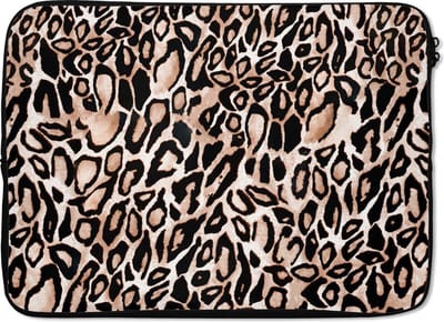 Laptophoes 13 inch - Panterprint - Bruin - Zwart - Vlekken - Laptop sleeve - Binnenmaat 32x22,5 cm - Zwarte achterkant