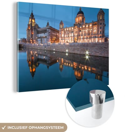 ® Glasschilderij 160x120 cm - Schilderij acrylglas - Liverpool - Haven - Architectuur - Foto op glas - Muurdecoratie woonkamer - Wanddecoratie slaapkamer - Schilderijen