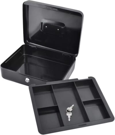 Malatec Geldkistje - zwart - metaal - 30 x 24 x 9 cm - incl sleutels - geldlade - geld kluisje